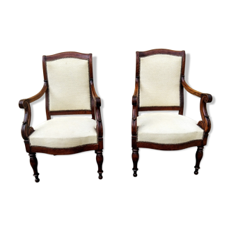 Pair of vintage mahogany armchairs Restoration stamped Guinard