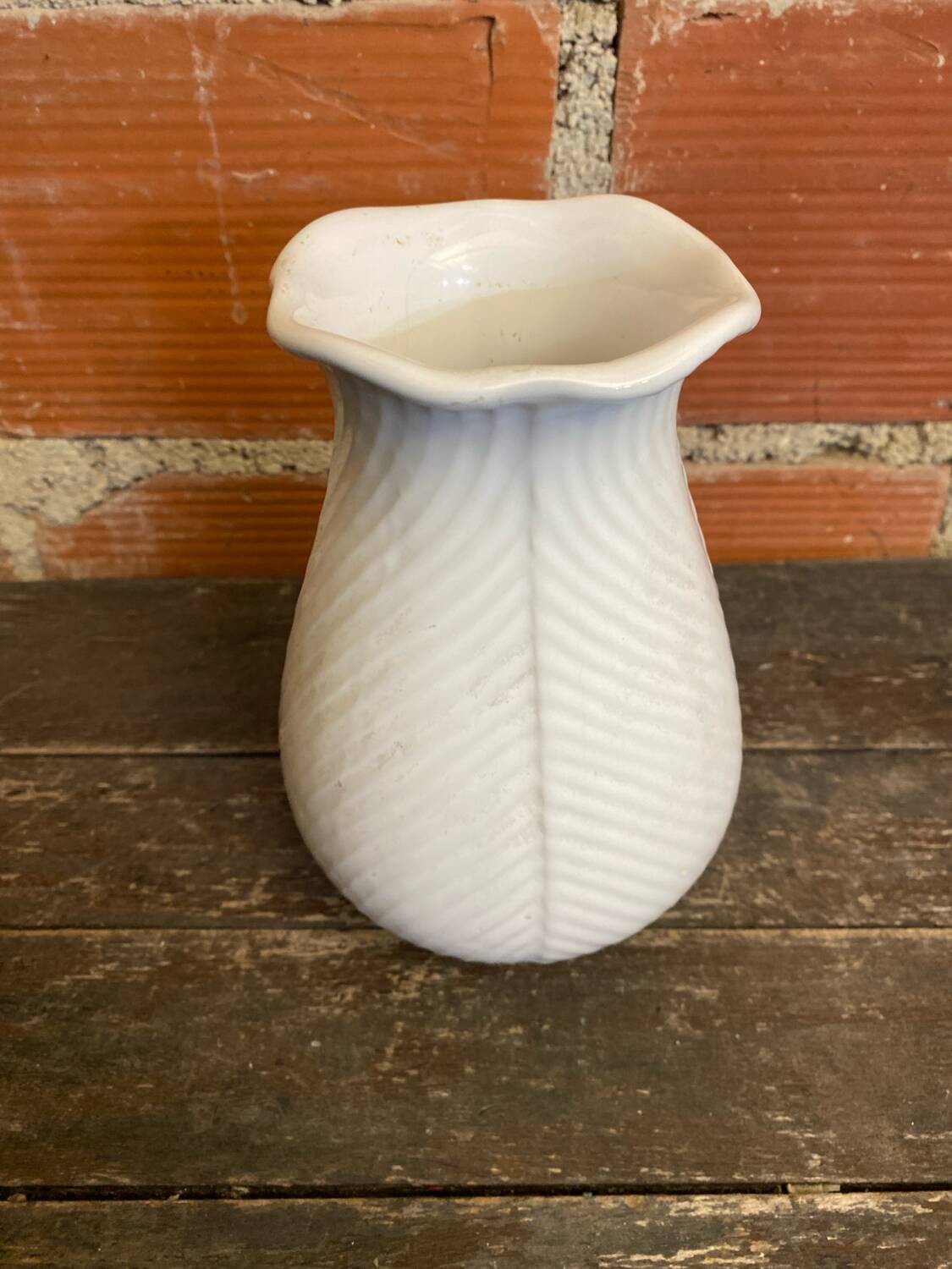 Vintage White Ceramic Flower-Shaped Vase France