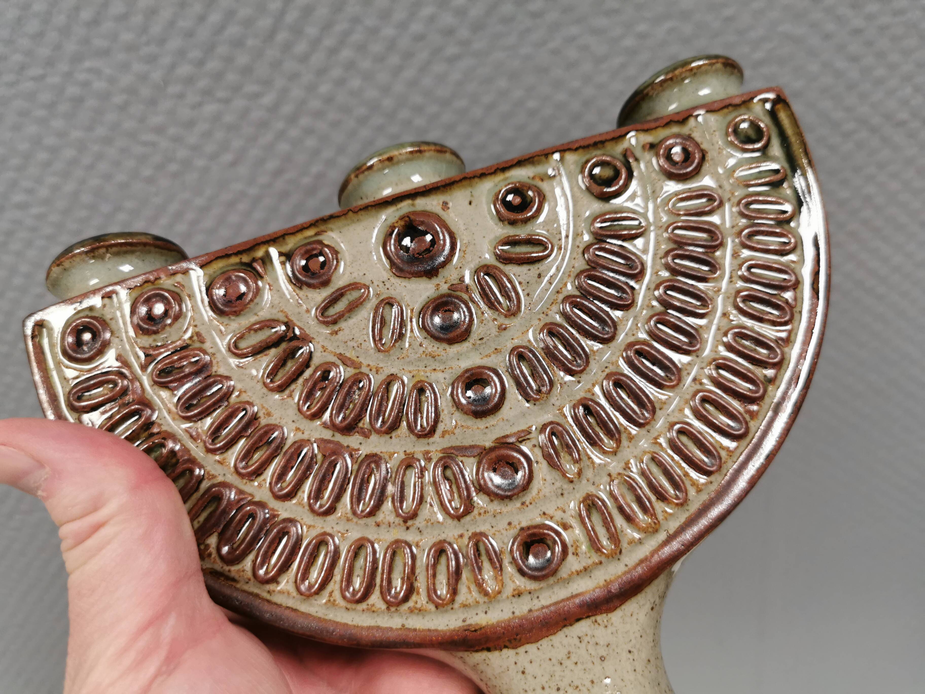 Three-armed ceramic candlestick. Denmark 1970s