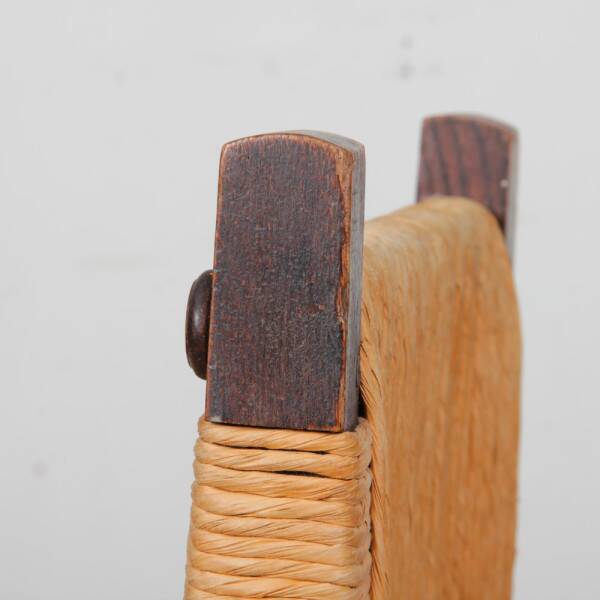 Set of 4 rush-seated chairs in solid oak, 1950.