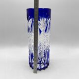 Japanese EDO KIRIKO art vase in transparent and cobalt blue crystal