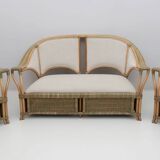 Mid-century Modern Italian Rattan and Wicker Two Armchairs and Sofa, 1970s