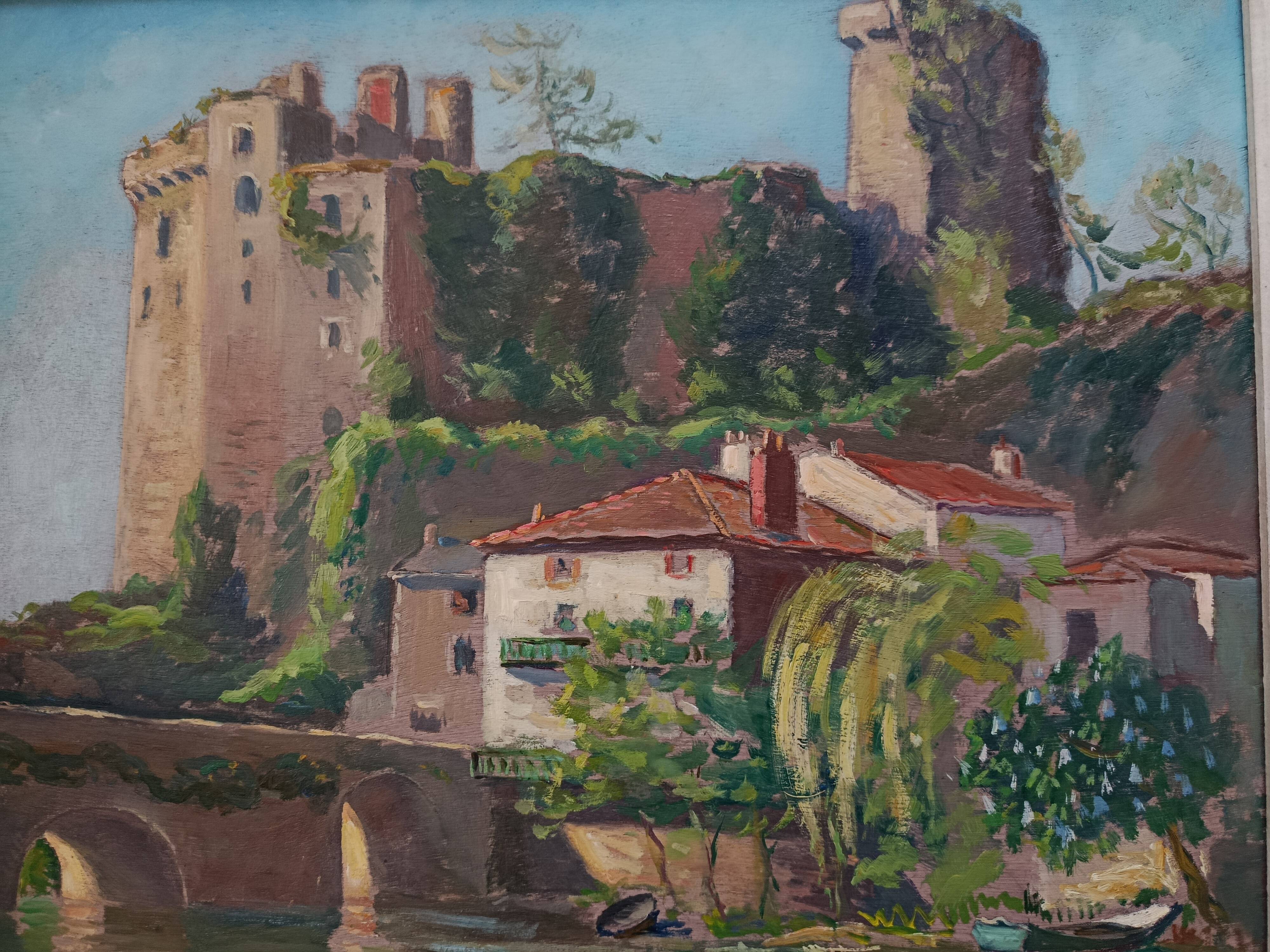 Oil on wood panel CHATEAU DE CLISSON 44 by PIERRE BERTRAND, frame 1940