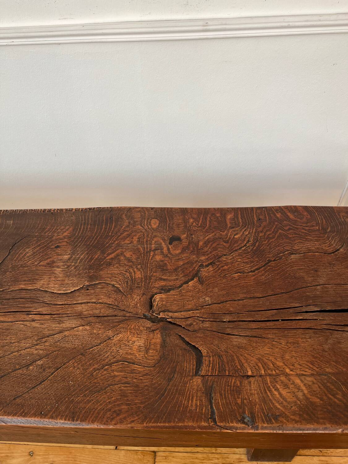 Brutalist Folk Art Bench Solid Oak