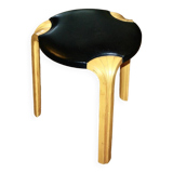VINTAGE BIRCH AND LEATHER STOOL BY ALVAR AALTO FOR ARTEK