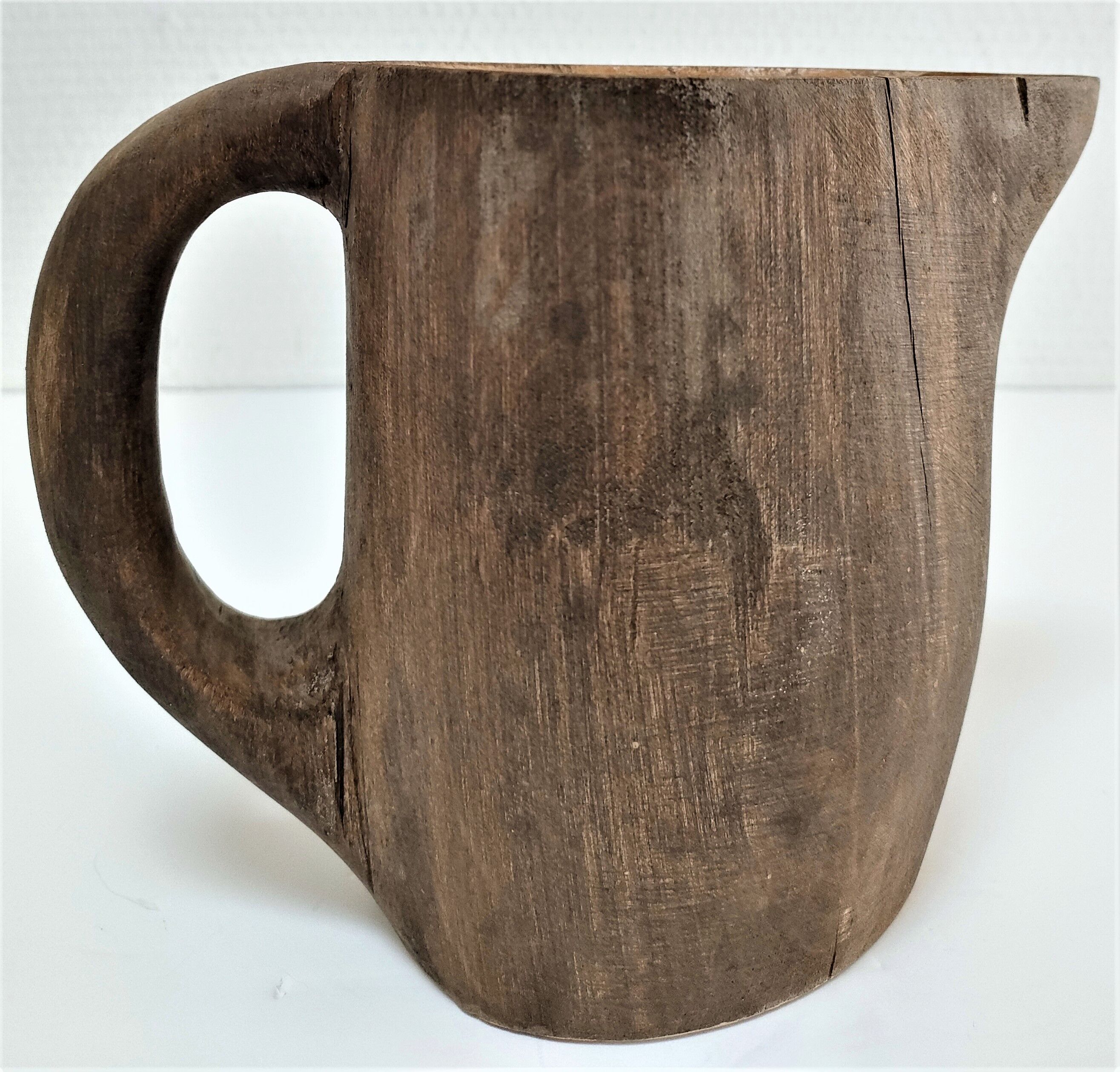 Solid wood pitcher patinated brutalist 60s