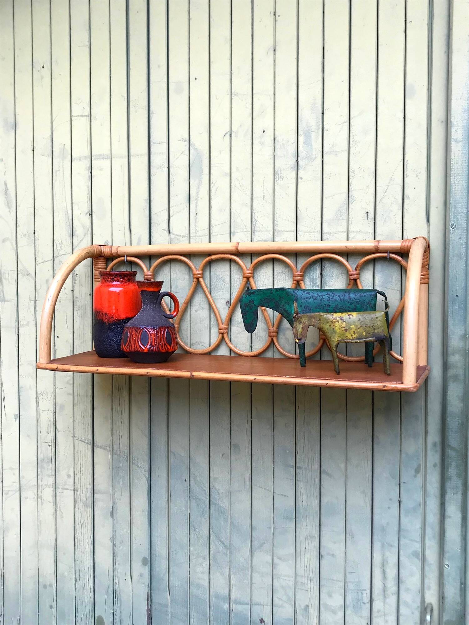 Vintage rattan shelf from the 60s