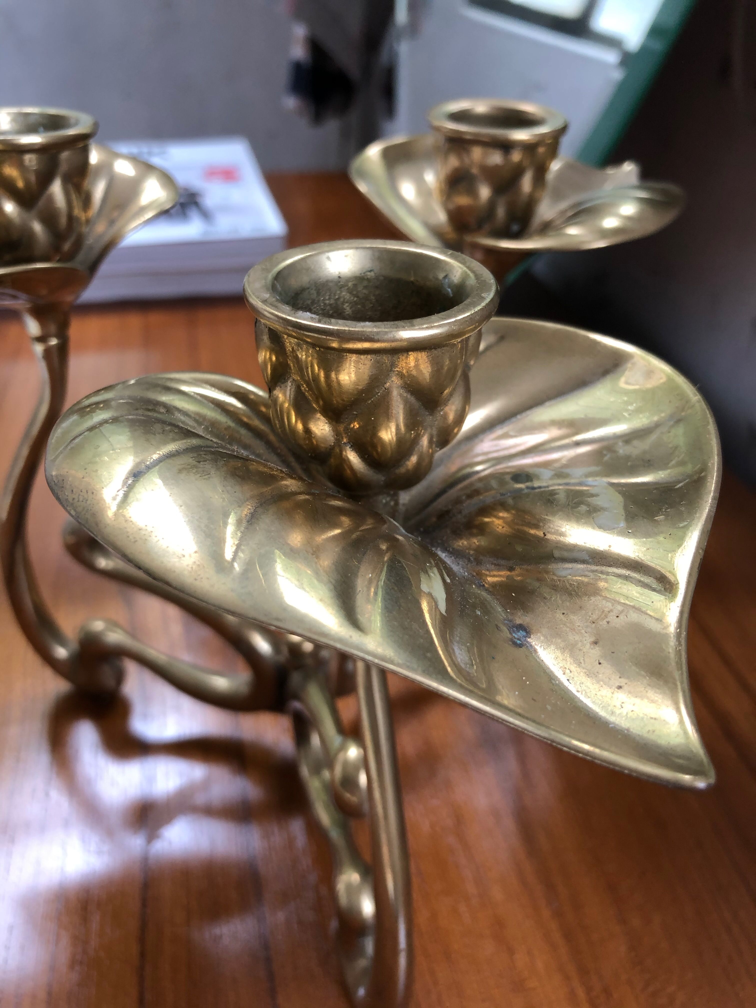 Large candlestick brass flowers