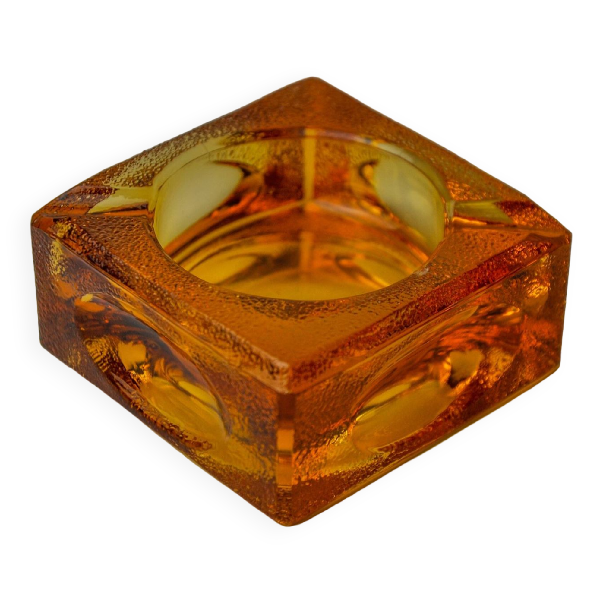 Orange ice cube ashtray by Antonio Imperatore, Murano glass, Italy, 1970
