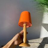 1980s orange turned wooden lamp