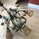 Antique Art Deco metal chandelier, tinted glass shade.