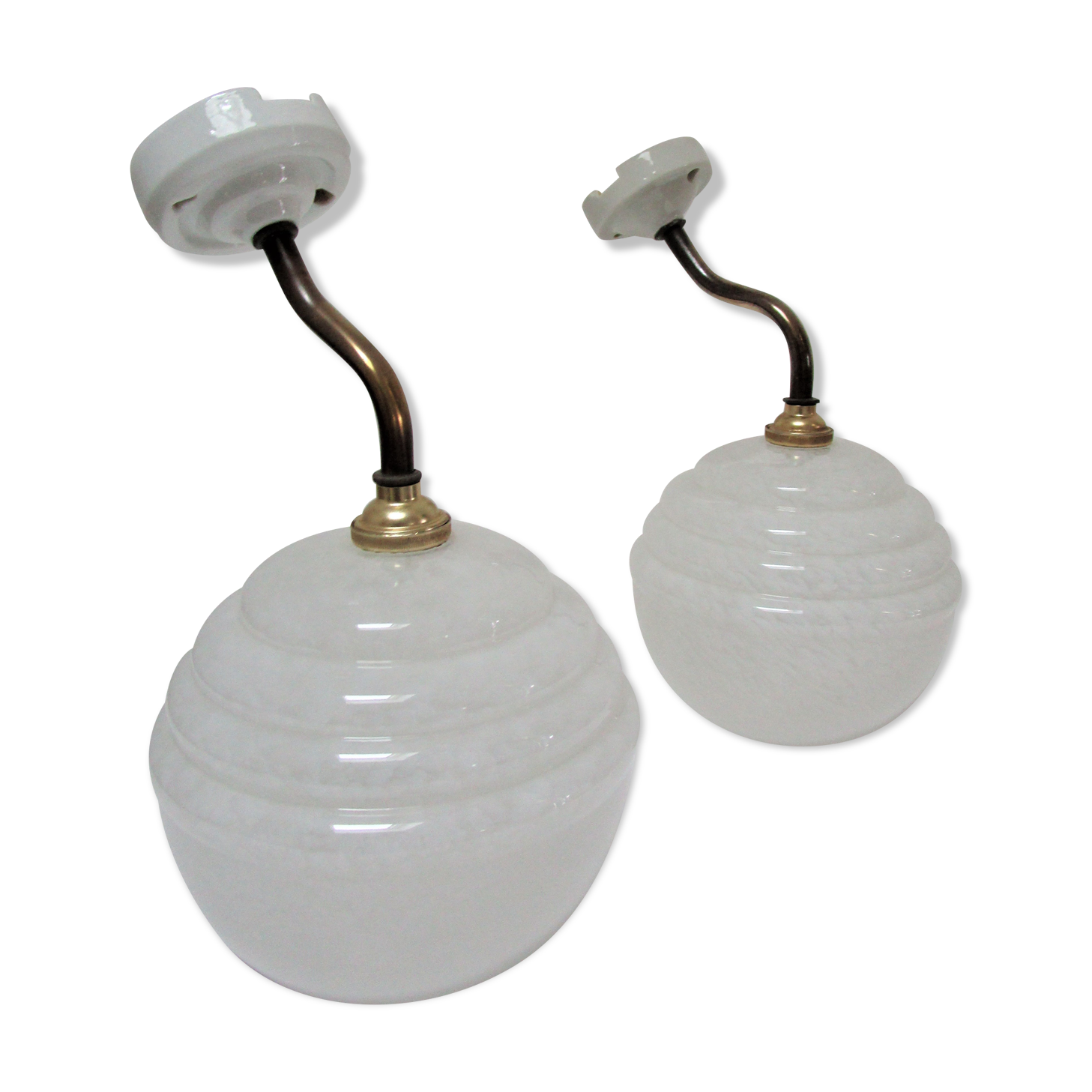 Pair of porcelain sconces brass glass of clchy white art deco
