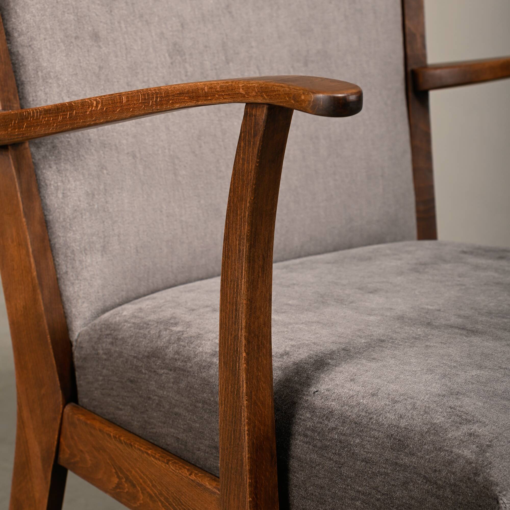 Fritz Hansen Armchair in stained beech wood and warm Grey Mohair, 1940s