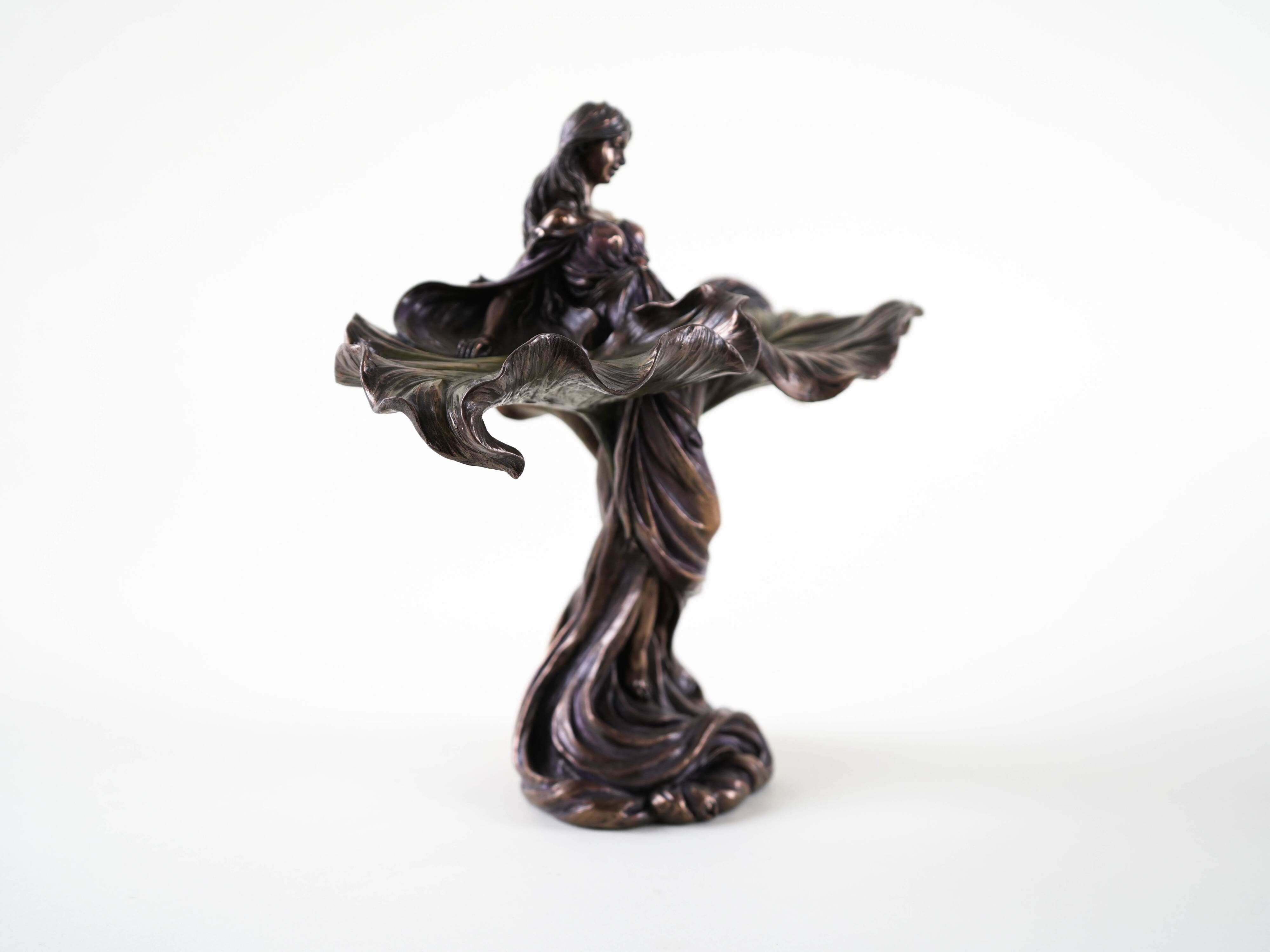 Brass female figurine in Art Deco style with floral motifs, European decorative art