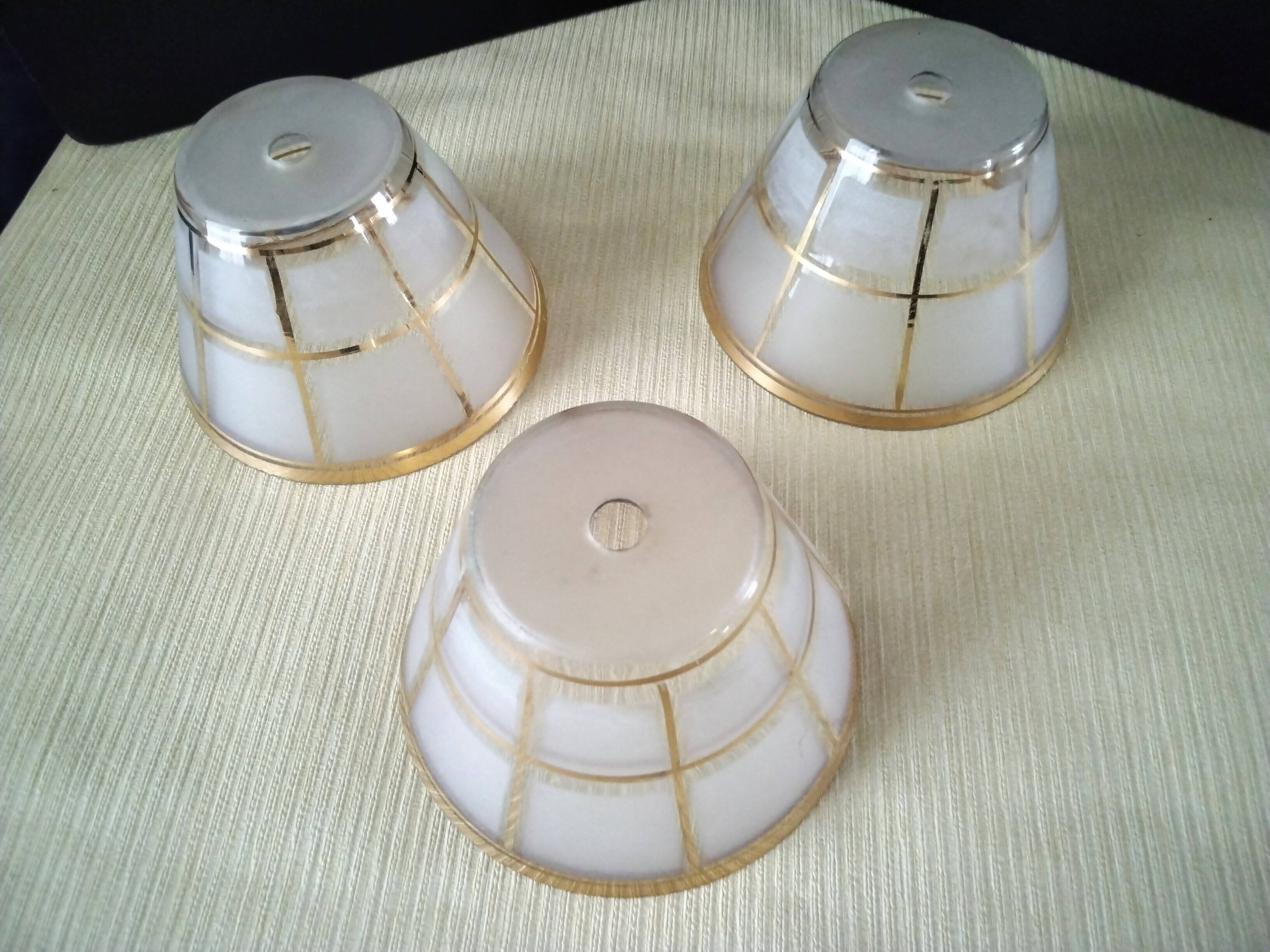 3 Lampshades, globe for wall lights in Art Deco opaline glass