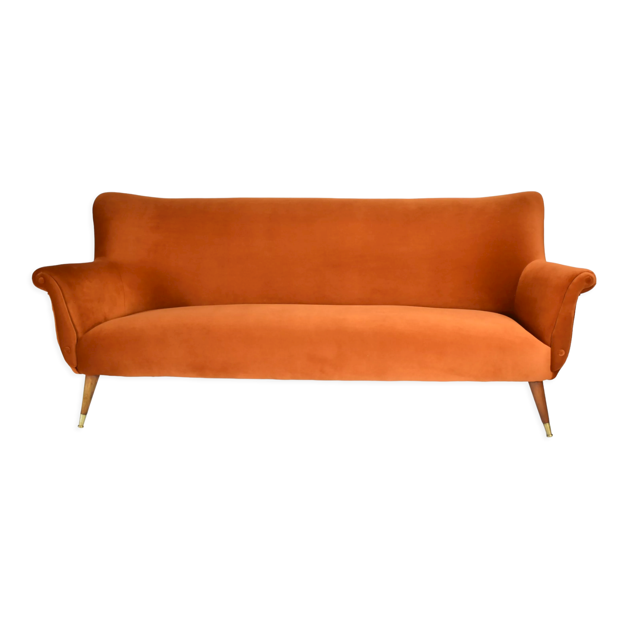 Vintage Three-seater velvet Sofa, Germany 1960s, rusty, restored