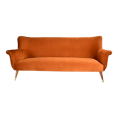 Vintage Three-seater velvet Sofa, Germany 1960s, rusty, restored