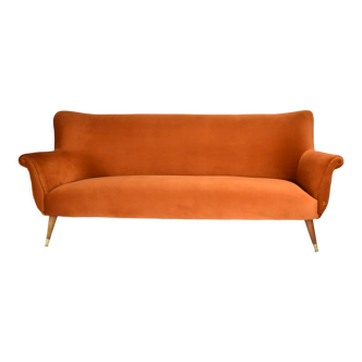 Vintage Three-seater velvet Sofa, Germany 1960s, rusty, restored