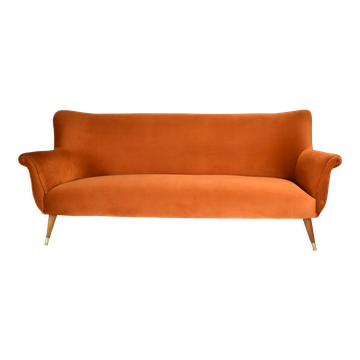 Vintage Three-seater velvet Sofa, Germany 1960s, rusty, restored