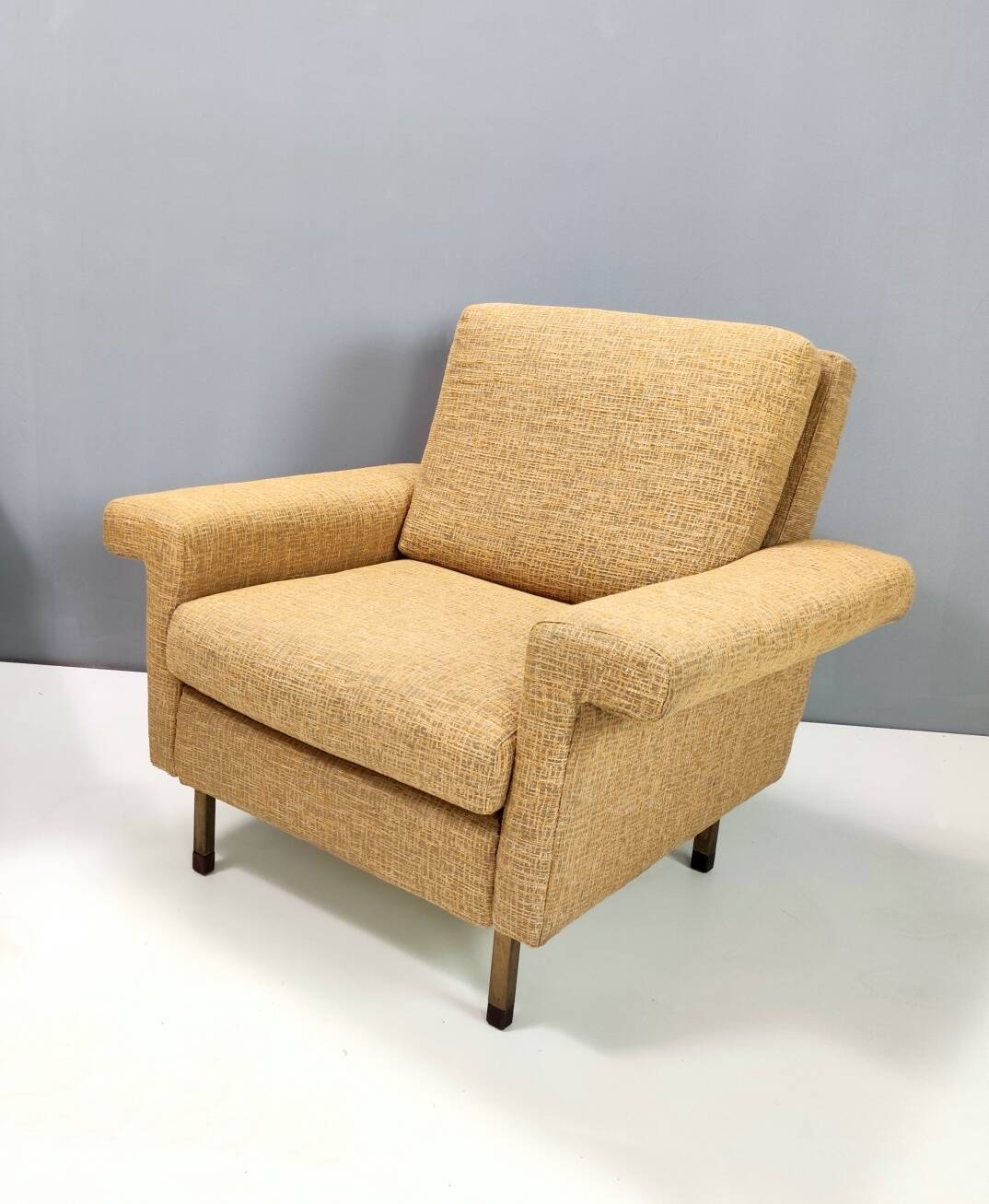 High-Quality Vintage Goldenrod Fabric Armchair, Italy
