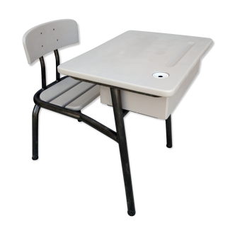 School desk waxed metal with inkwell