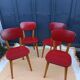 Set of 4 chairs in red skaï kitchen wood chair