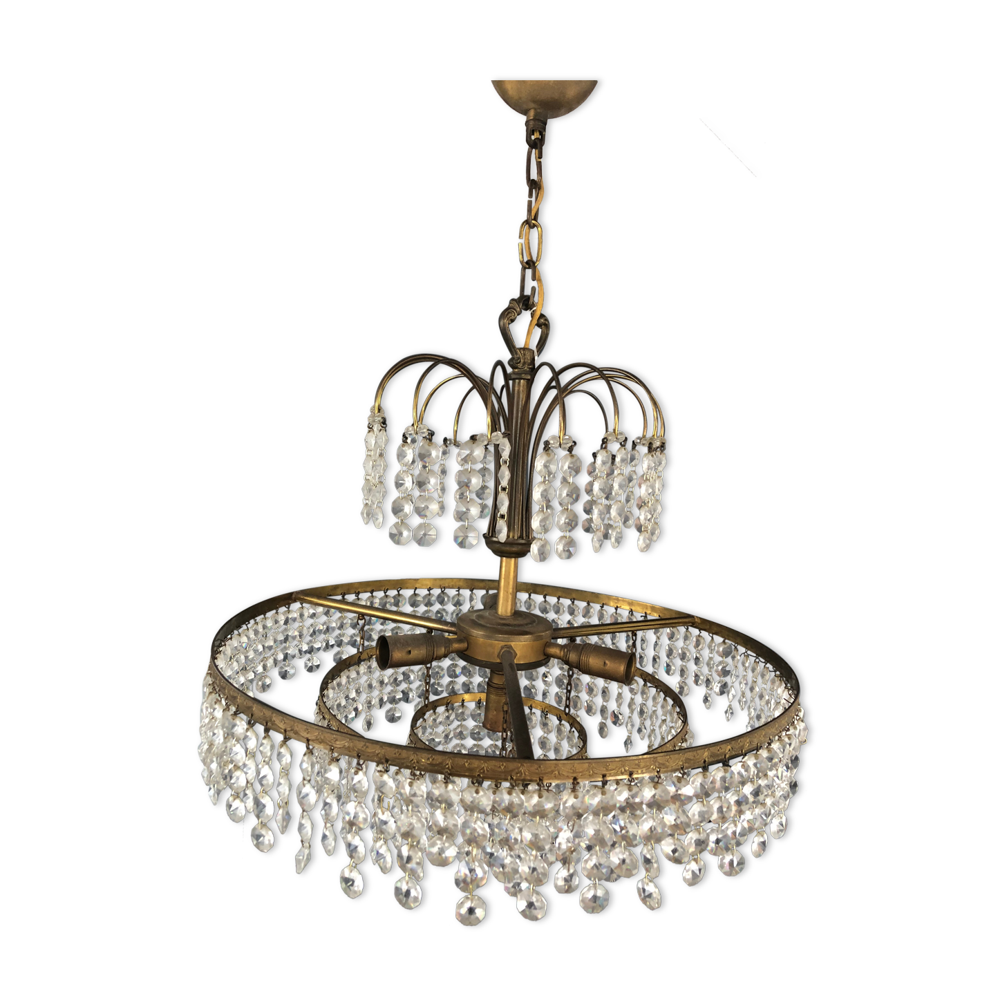 Lustre suspension métal dore et cristal