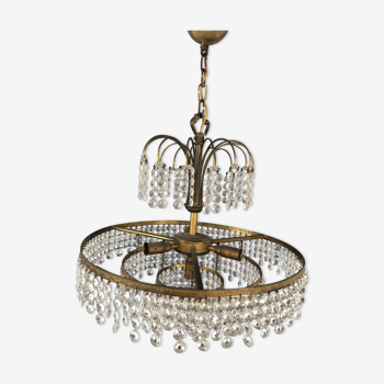 Lustre suspension métal dore et cristal