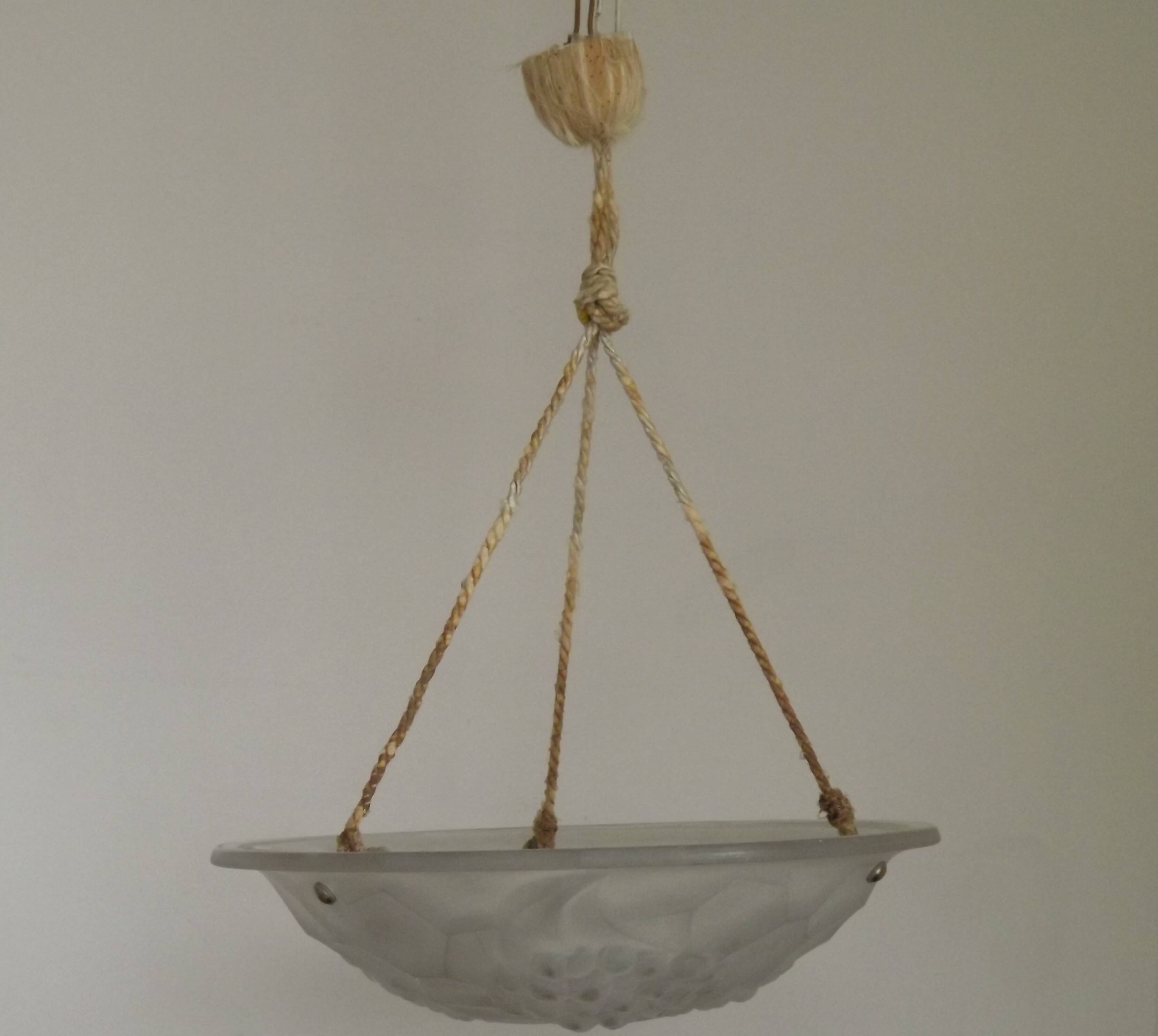 French Art Deco Ceiling Light ROS Degue Frosted Molded Glass Plafonnier