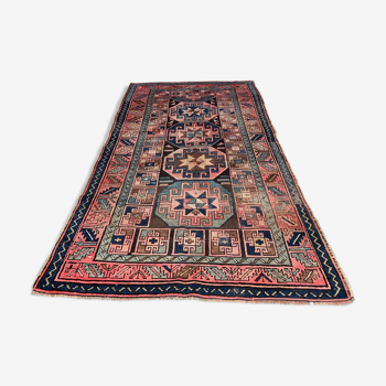 Tapis turc kazak 226x135 cm tapis tribal vintage rouge et bleu grand