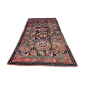Old Turkish Kazak Rug 226x135 cm vintage tribal carpet, Red and Blue Large