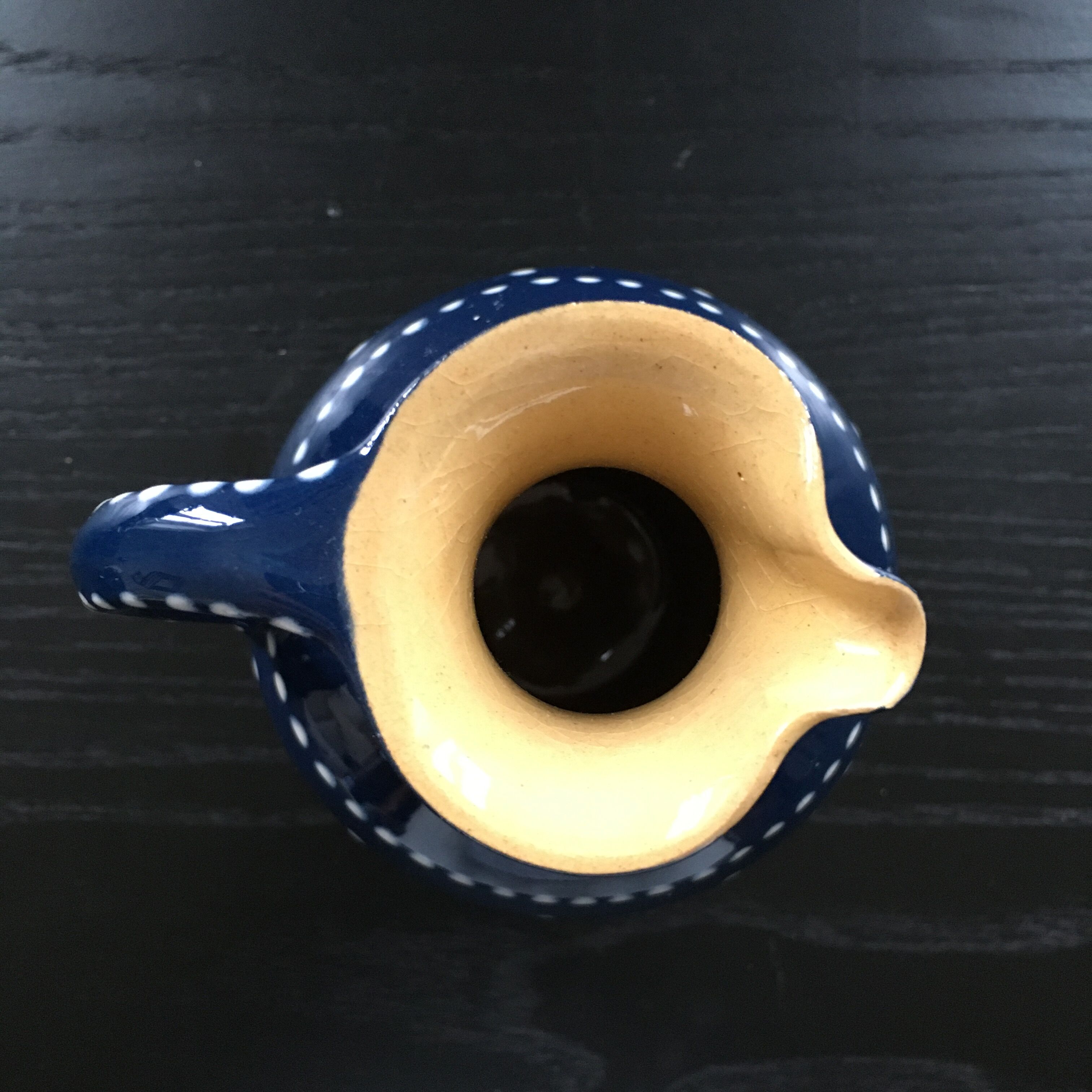 Midnight blue pitcher décor white polka dots
