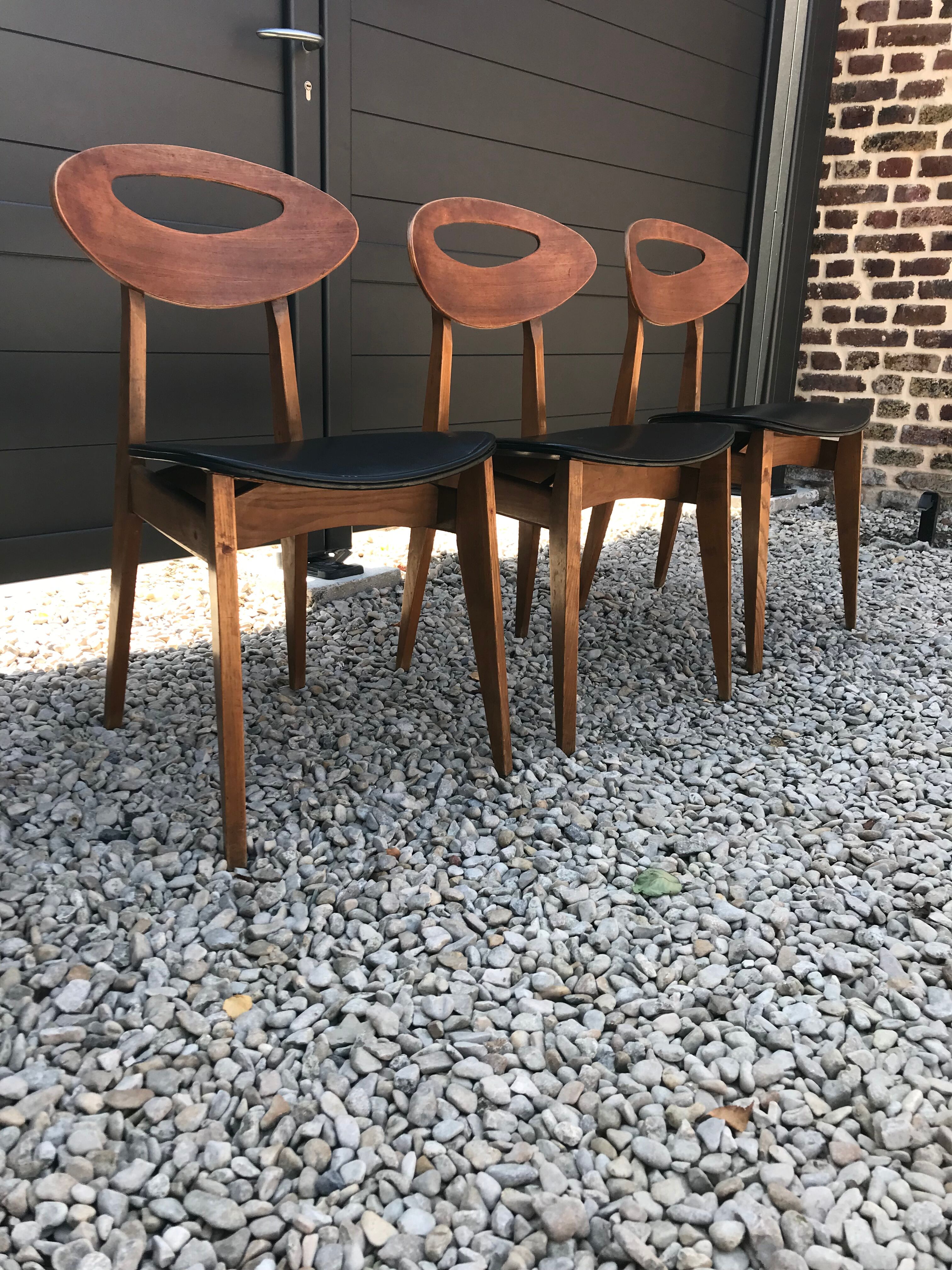 Set of 3 Roger Landault chairs for Sentou
