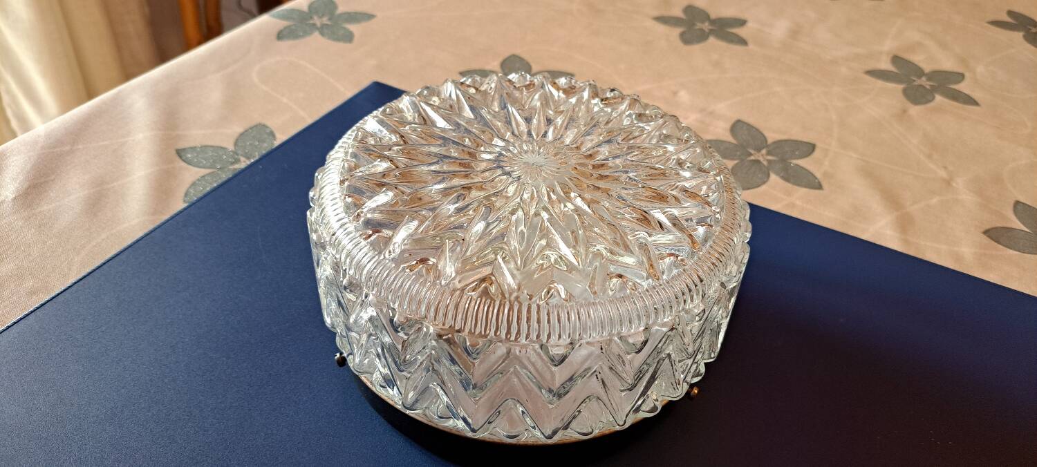 Antique large ceiling light in molded pressed glass.