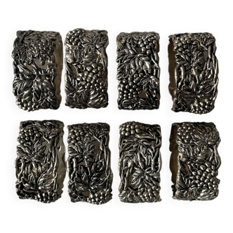 8 silver metal grape vine napkin rings