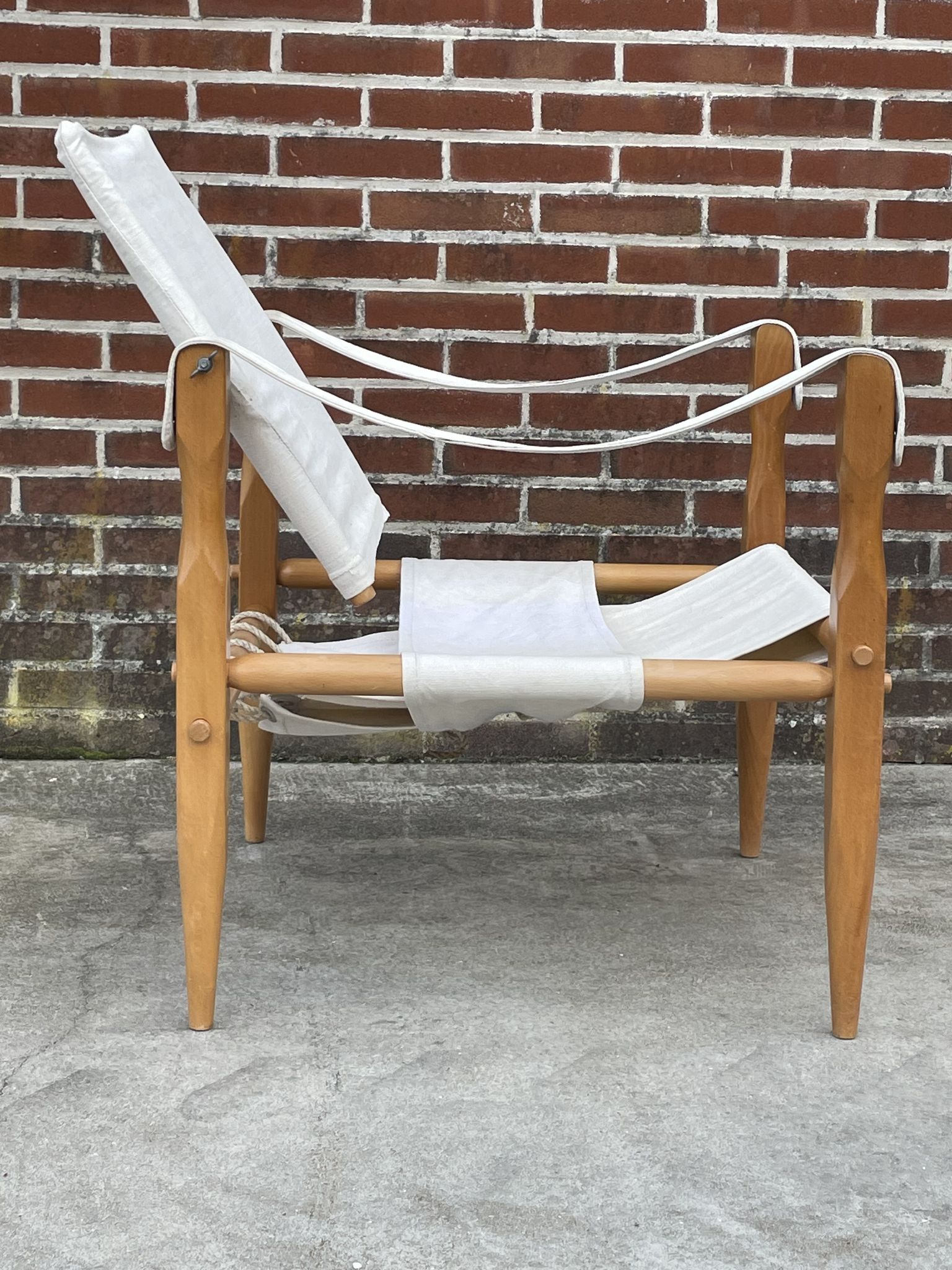 Fauteuil safari vintage 1960 Danemark avec toile design minimaliste