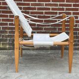 Fauteuil safari vintage 1960 Danemark avec toile design minimaliste