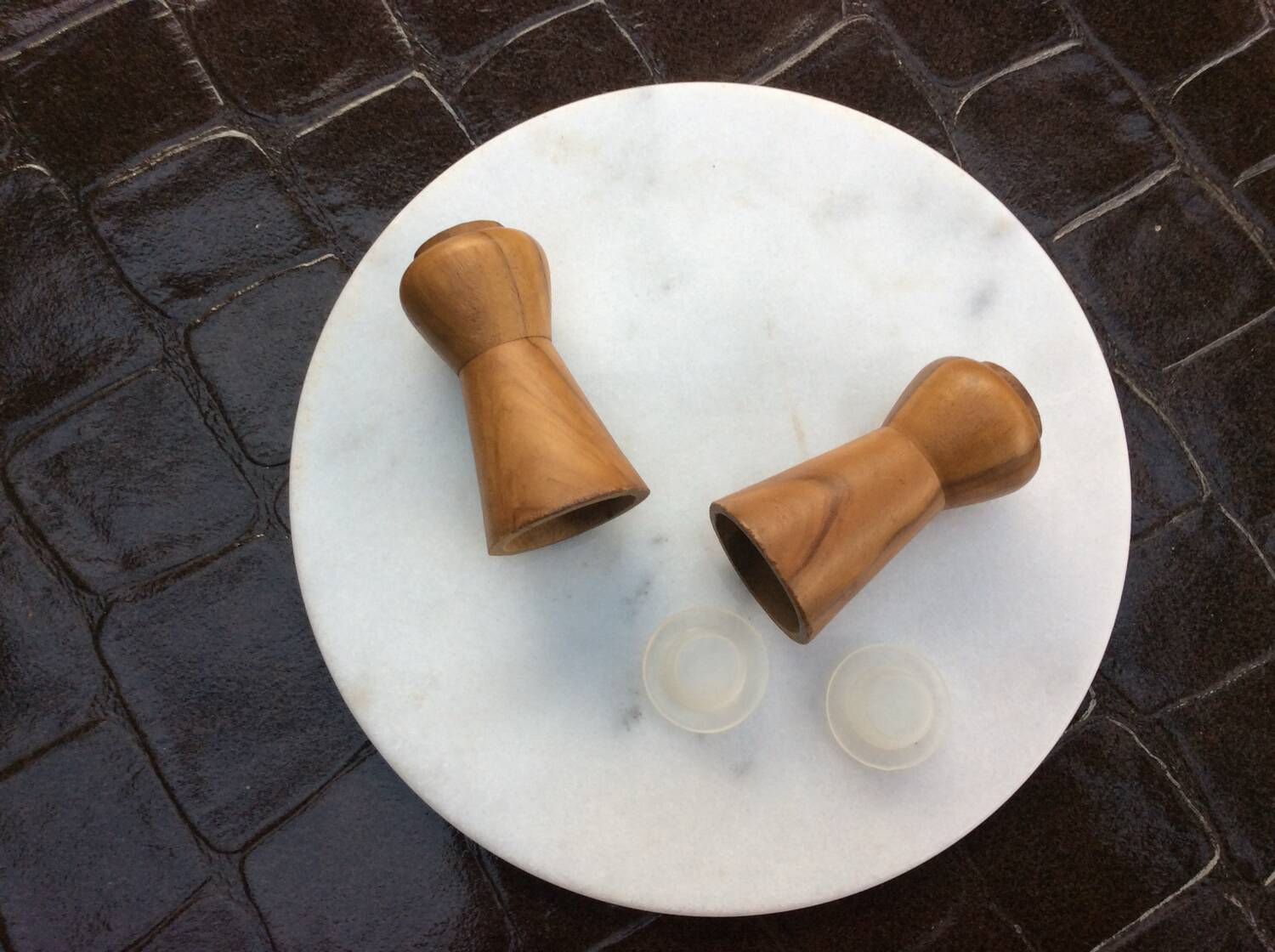 Olive wood pepper and salt shaker set