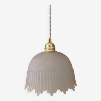 Vintage lampshade pendant light in pale pink frosted glass