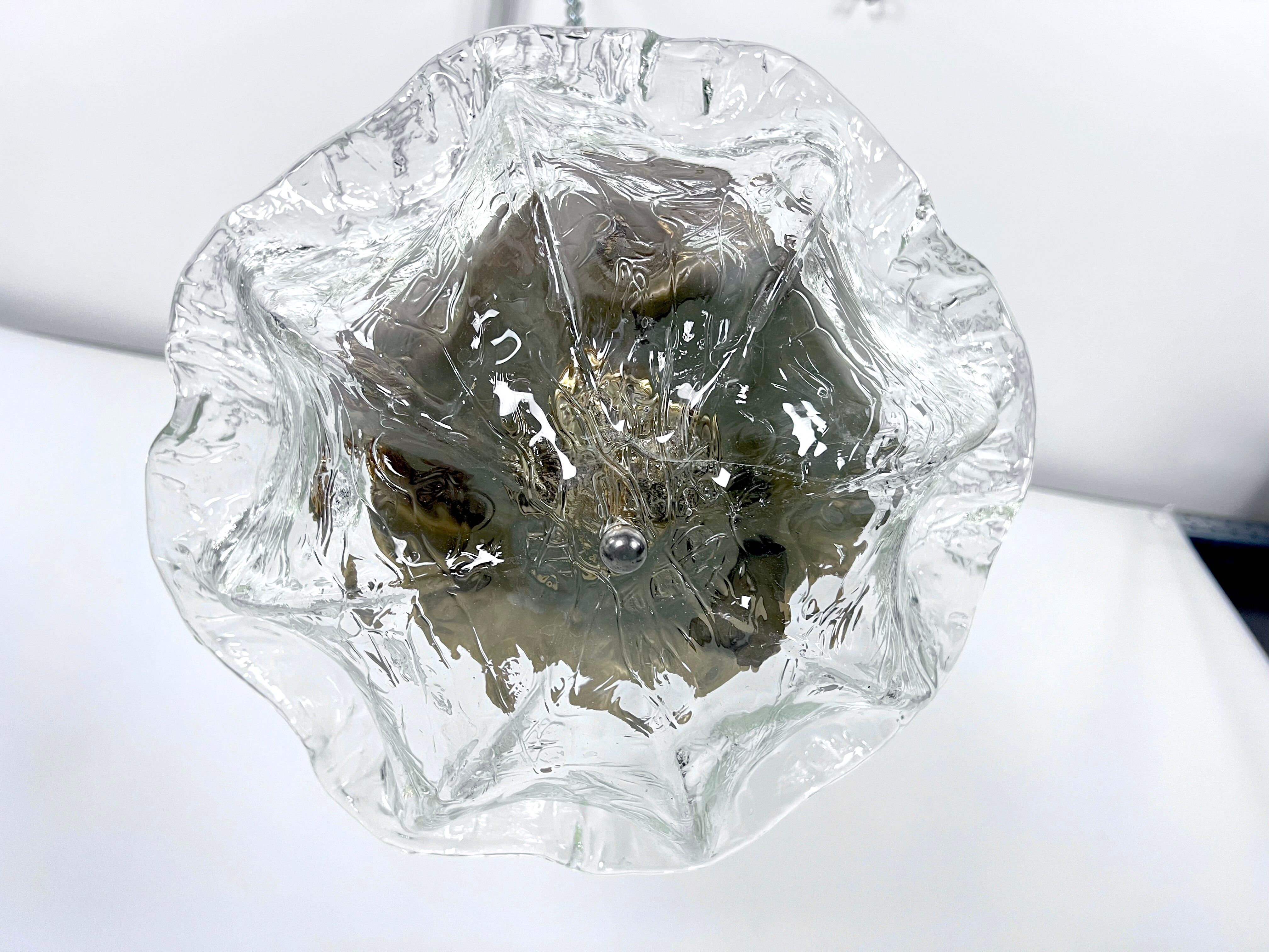 Vintage La Murrina ceiling lamp in clear Murano glass and brass. Italy 1980s