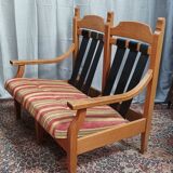 Vintage oak 2 seater bench and footrest