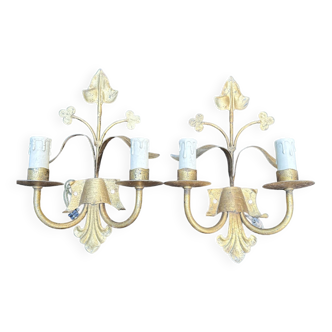 Pair of gilded metal wall sconces