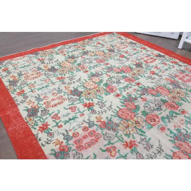 Vintage Turkish Oushak handmade wool cotton beige area rug 177x279