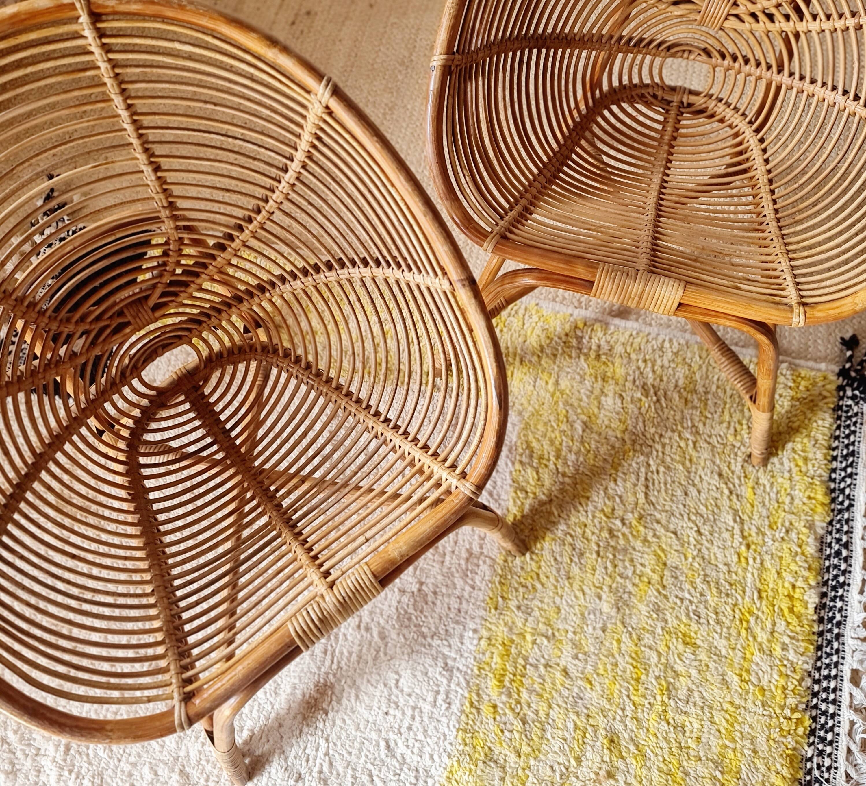 Pair of vintage basket chairs in rattan – Riviera style 1960