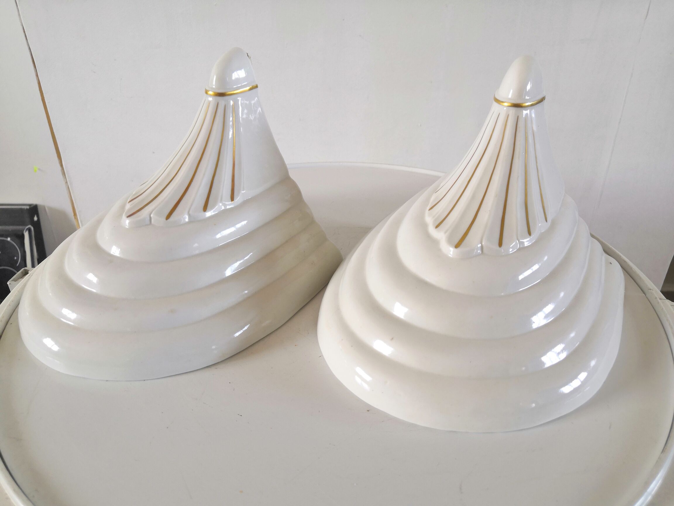 Pair of old ceramic monogrammed consoles or tablets