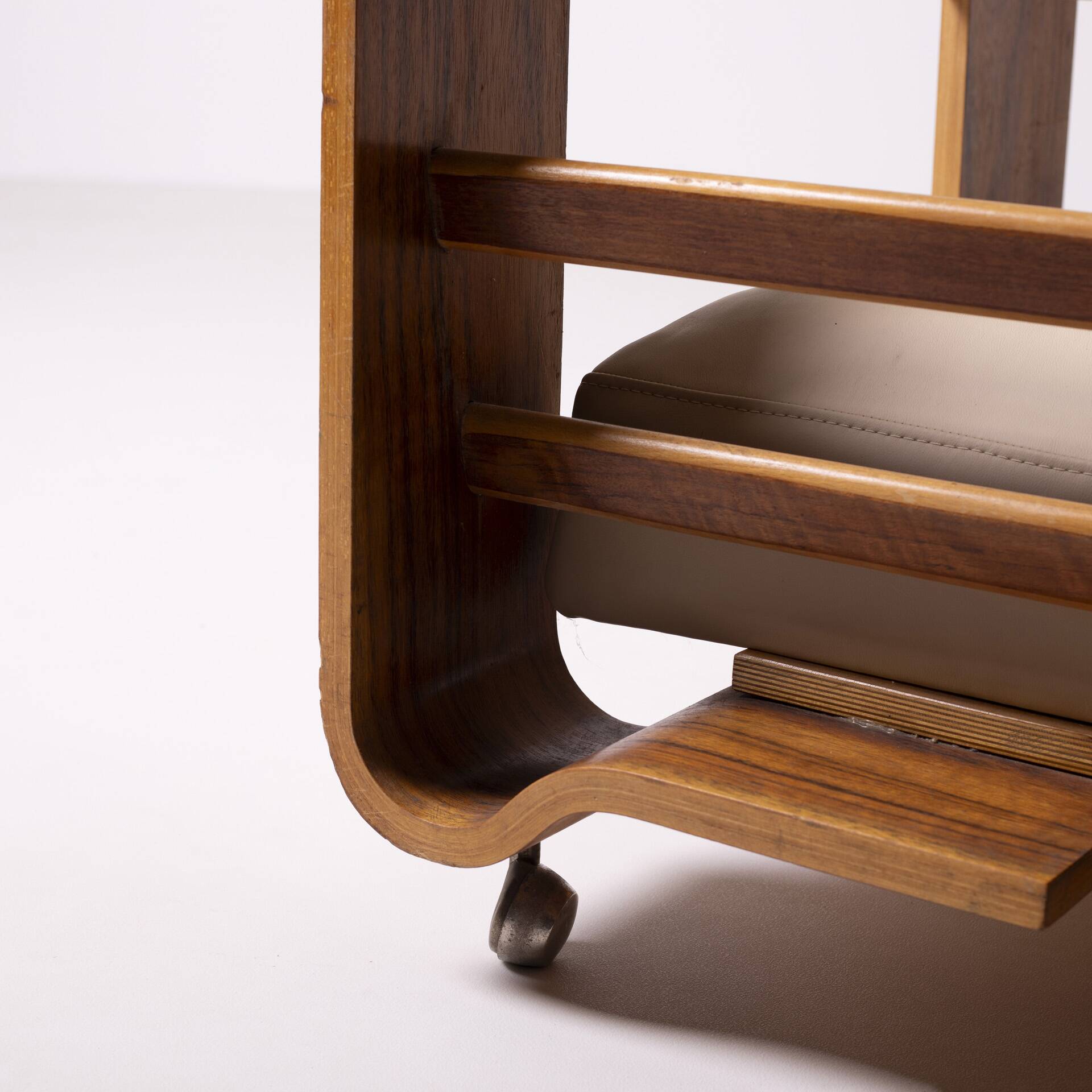 1970s brutalist lounge chair by Jan Bocan, Czechoslovakia, cream leather an