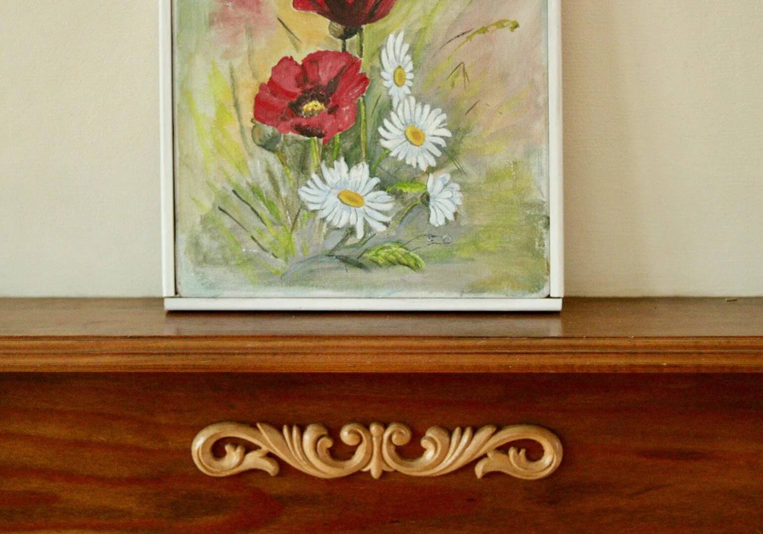 Still life from the mid-20th century, oil on canvas – floral painting