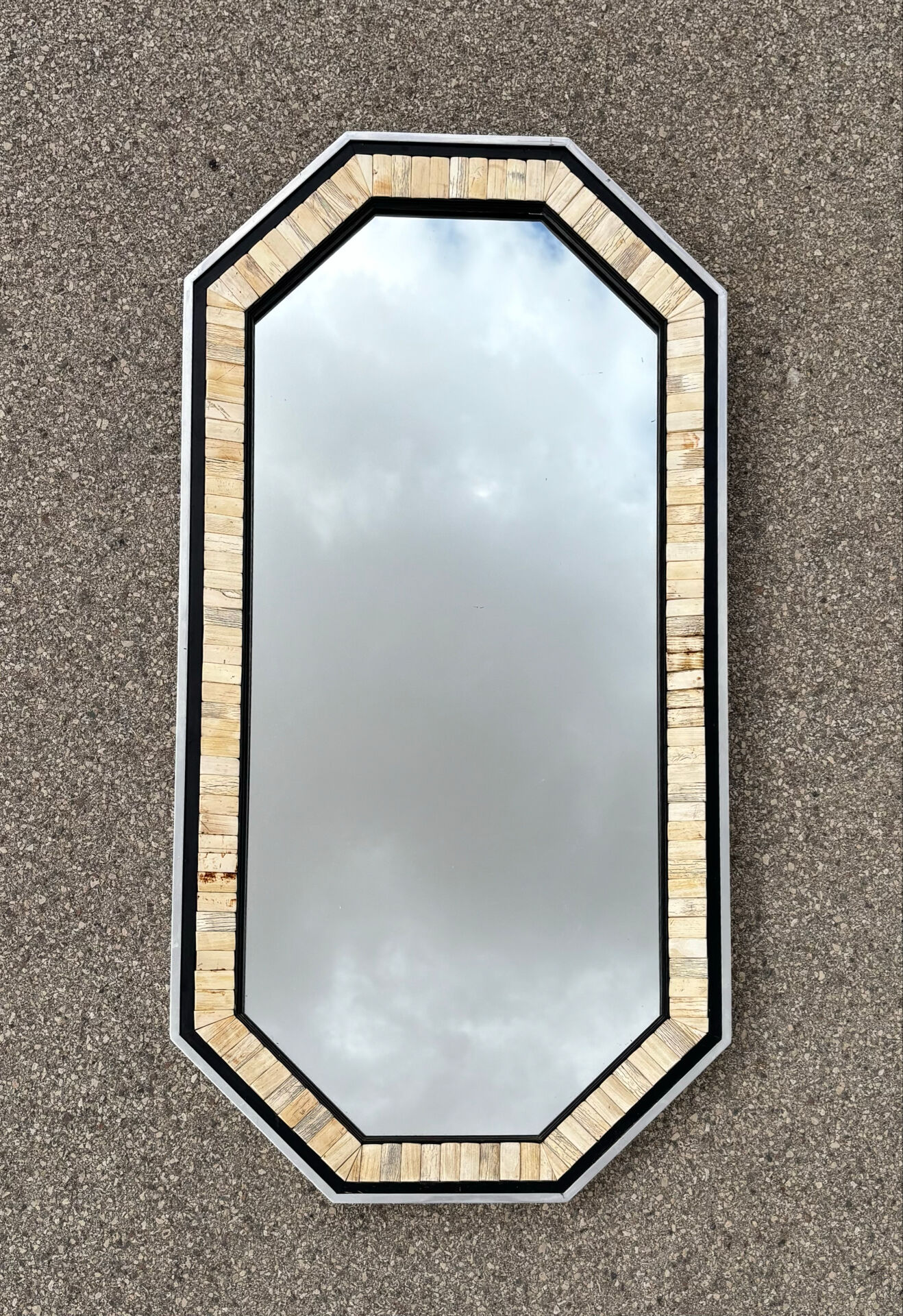 Blackened wood, metal and bone mirror by Anthony Redmile – London, 1970