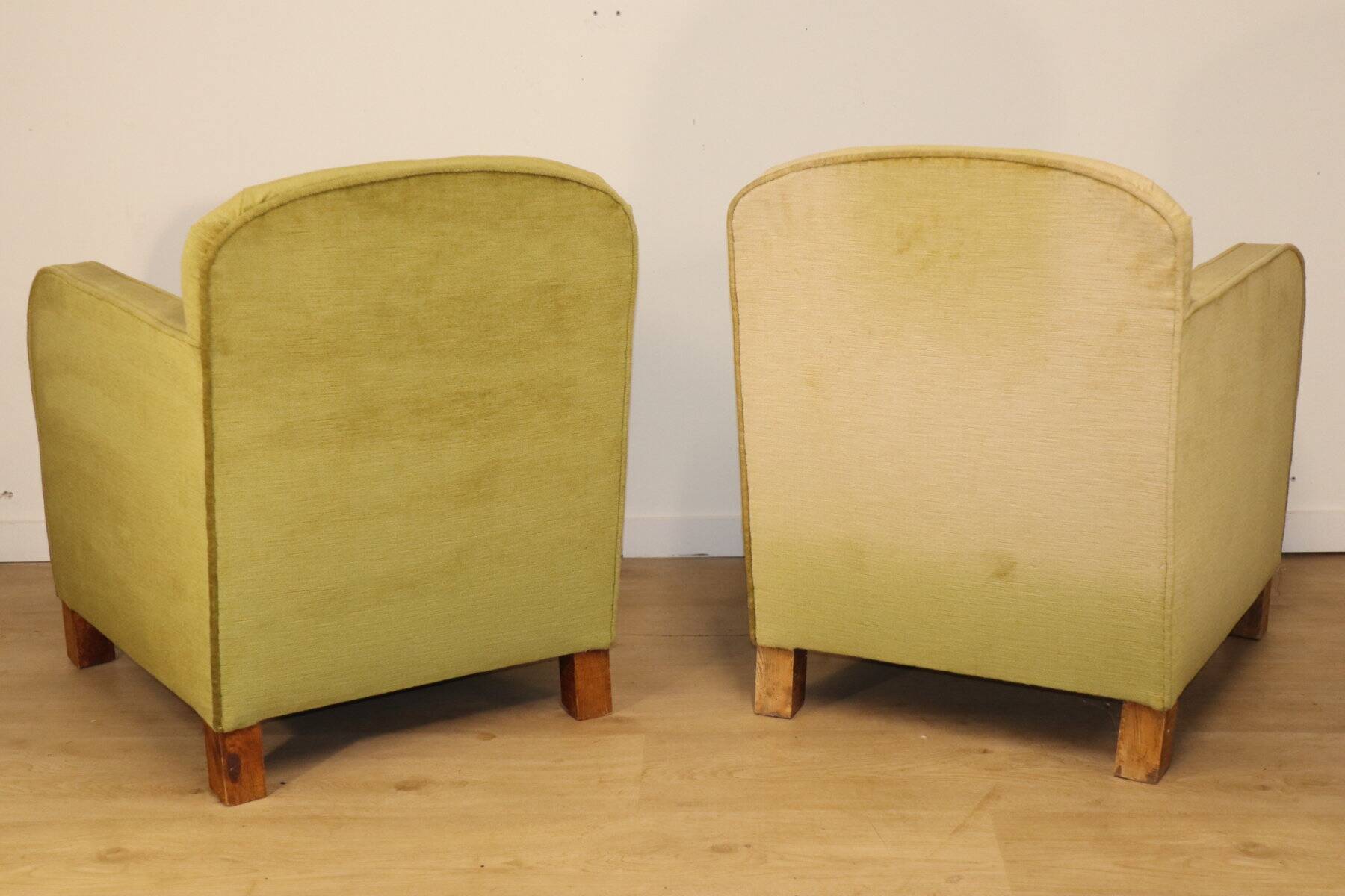 Pair of vintage velvet armchairs with footrest - 1950s