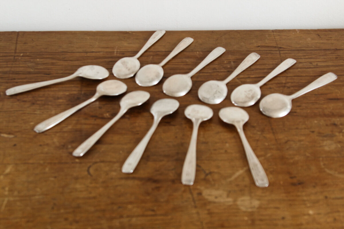 12 silver metal ice spoons, Ercuis